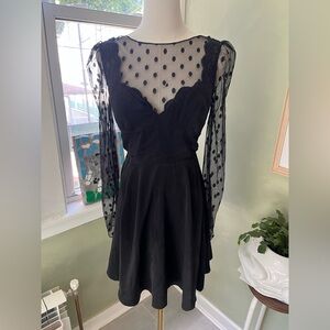 Free People black cocktail dress with polka dot mesh